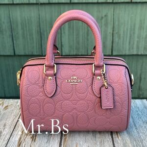 Authentic Coach Mini Rowan Crossbody Bag In Signature Leather Purse Pink